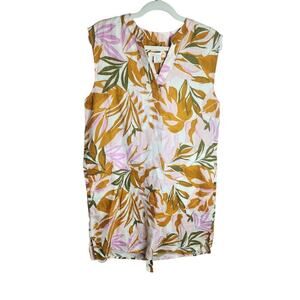 C&C California tropical linen shift dress sz L pockets opt tie waist boxy beachy